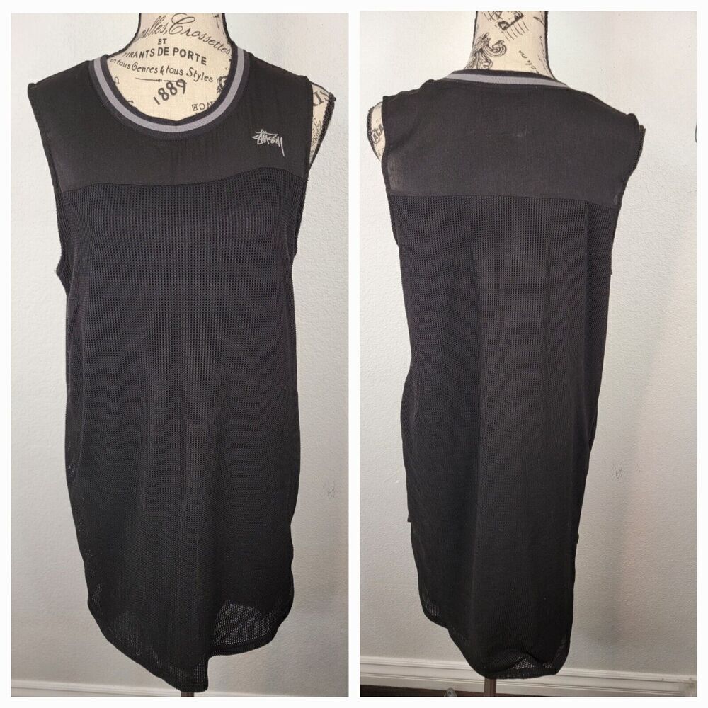 Stussy Midi Dress Womens Small Mesh Net Black Spellout Y2K 90's Streetwear